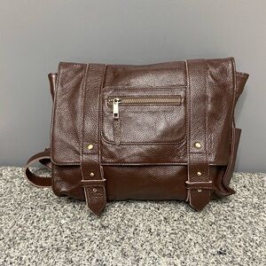 VERE VERTO Brown Repeto Soft Leather Convertible Backpack Messenger Hangbag Bag